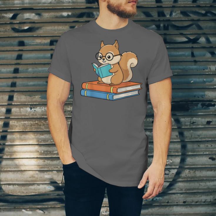 Squirrel Reading Book Glasses Bookworm Librarian Unisex Jersey T-Shirt