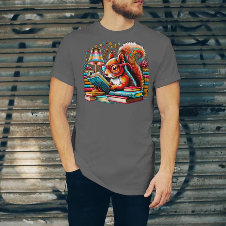 Squirrel Reading a Book Lover Bookworm Unisex Jersey T-Shirt