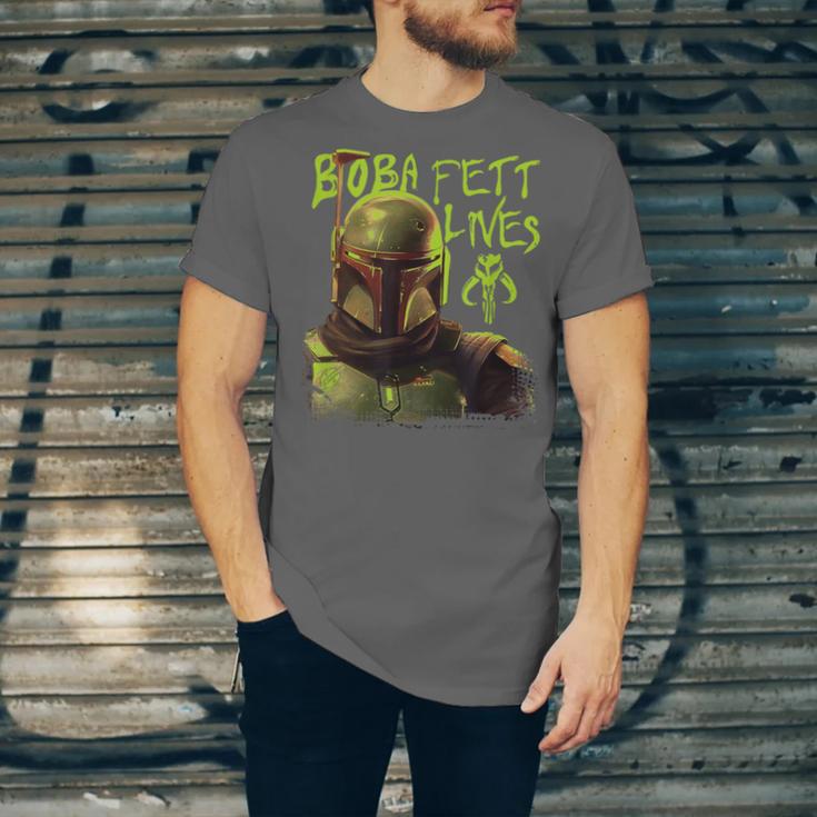 Star Wars The Book Of Boba Fett Neon Boba Fett Lives Poster Unisex Jersey T-Shirt
