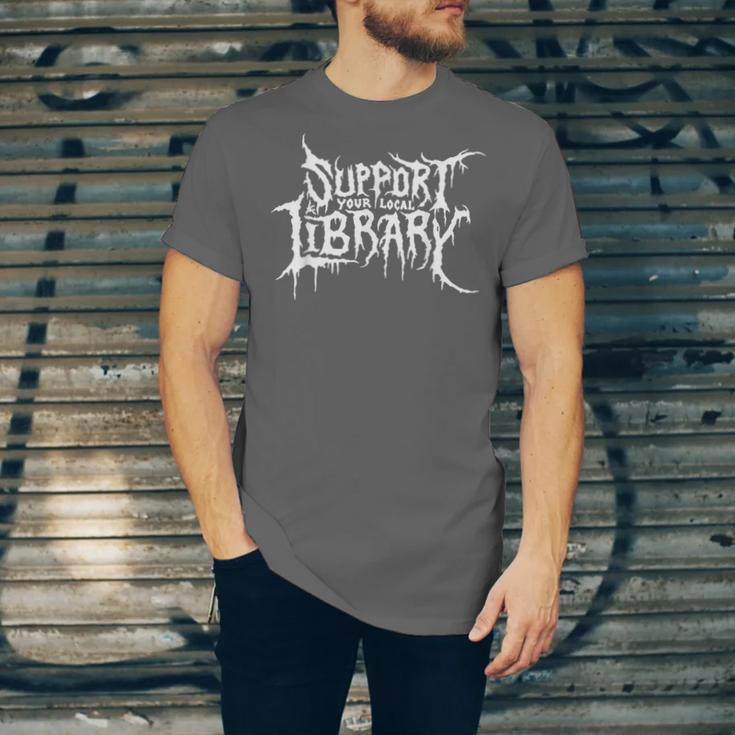 Support Your Local Library Horror Bookworm Unisex Jersey T-Shirt