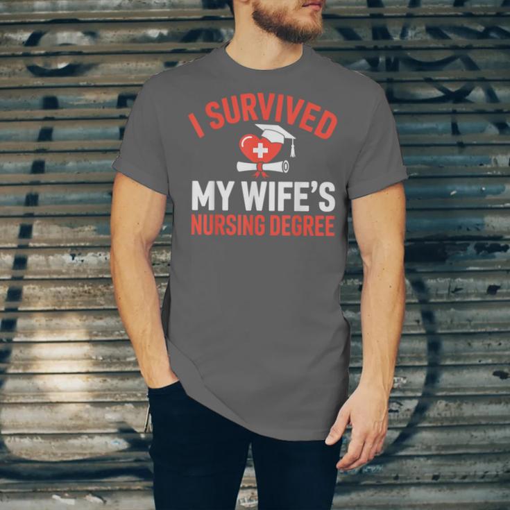 I Survived My Wife's Nursing Degree Rn Graduation Nurse Unisex Jersey T-Shirt