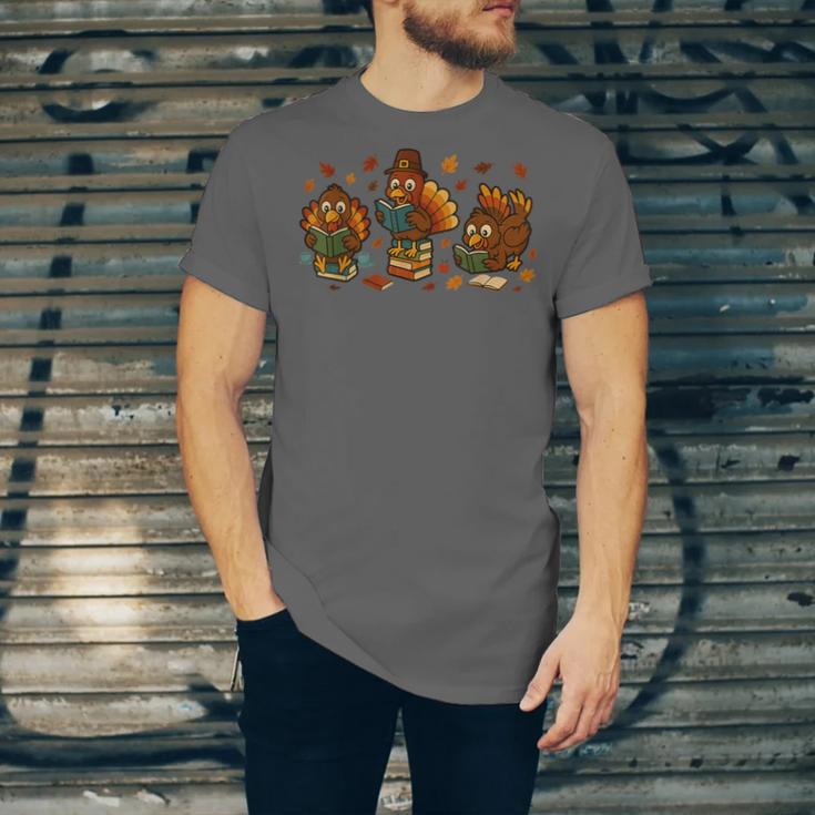 Teacher Fall Thanksgiving Turkey Reading Books Lovers Unisex Jersey T-Shirt