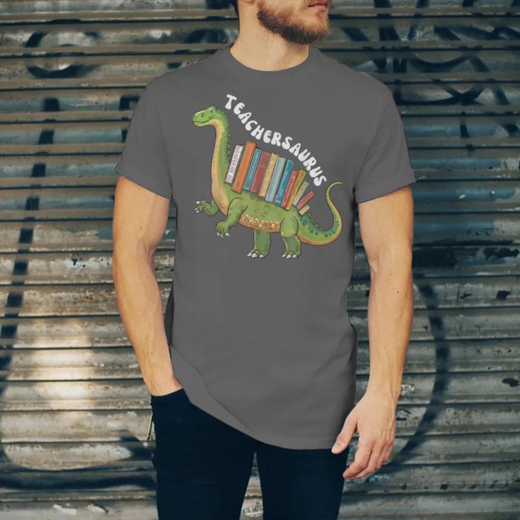 Teachersaurus Dinosaur Teachers Dino Reading Book Librarian Unisex Jersey T-Shirt