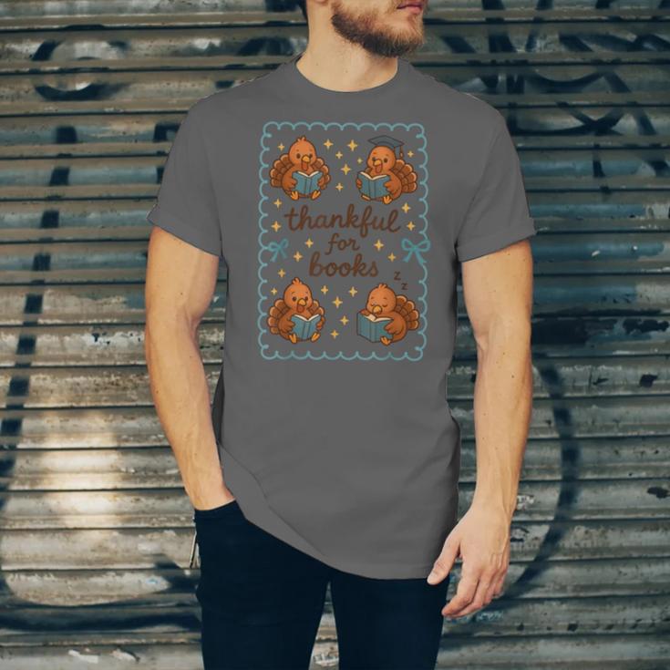 Thankful For Books Turkey Reading Book Lovers Fall Teacher Unisex Jersey T-Shirt