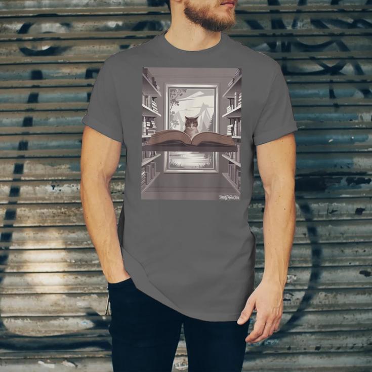 Totally Weird Tees Cat Library Book Reading Literary Unisex Jersey T-Shirt