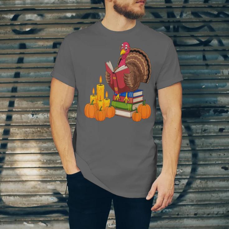 Turkey Reading Books Fall Thanksgiving Teacher Book Unisex Jersey T-Shirt