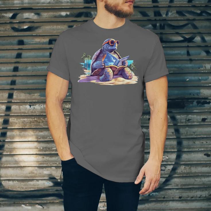 Turtle Wearing Sunglasses Reading A Book On The Beach Summer Unisex Jersey T-Shirt Turtle Wearing Sunglasses Reading A Book On The Beach Summer Unisex Jersey T-Shirt