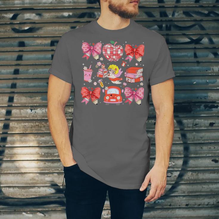 Valentine Cupid Coquette Pink Bow Apple Books Teacher Unisex Jersey T-Shirt Valentine Cupid Coquette Pink Bow Apple Books Teacher Unisex Jersey T-Shirt