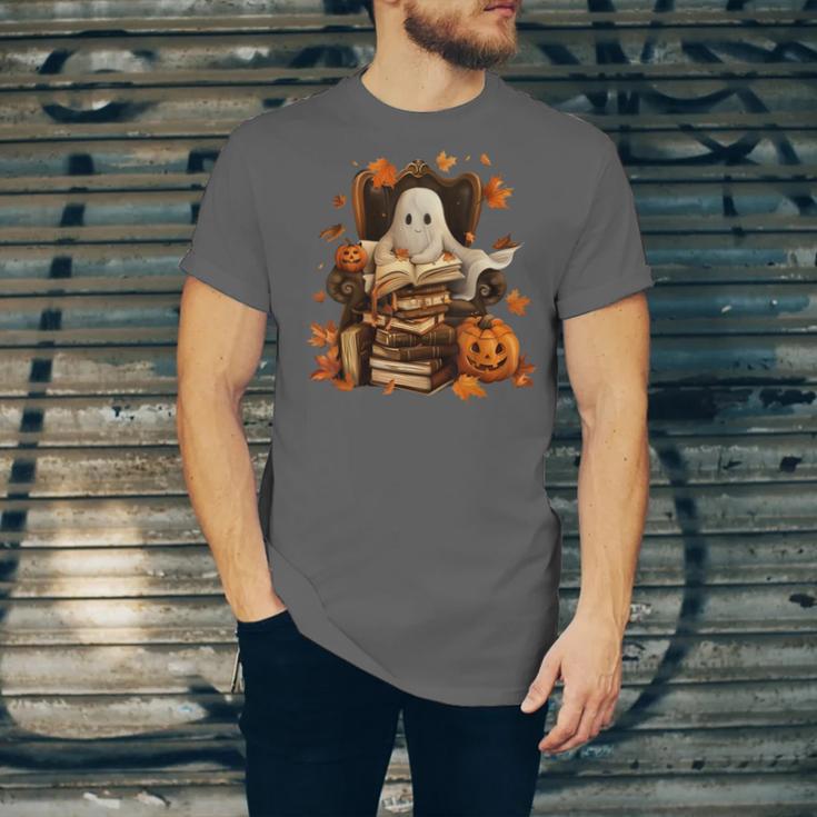 Vintage Ghost Book Reading Pumpkin Gothic Halloween Teachers Unisex Jersey T-Shirt Vintage Ghost Book Reading Pumpkin Gothic Halloween Teachers Unisex Jersey T-Shirt