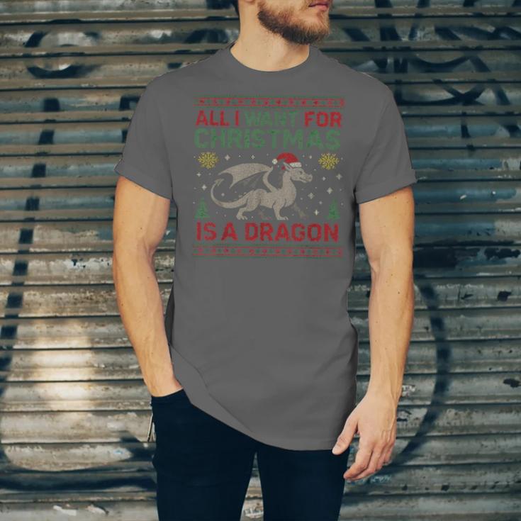 All I Want For Christmas Is A Dragon & Books Ugly Sweater Unisex Jersey T-Shirt All I Want For Christmas Is A Dragon & Books Ugly Sweater Unisex Jersey T-Shirt