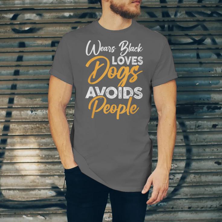 Wears Loves Dogs Avoids People I Introvert Unisex Jersey T-Shirt