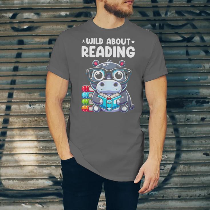 Wild About Reading Book Lover Hippo Unisex Jersey T-Shirt