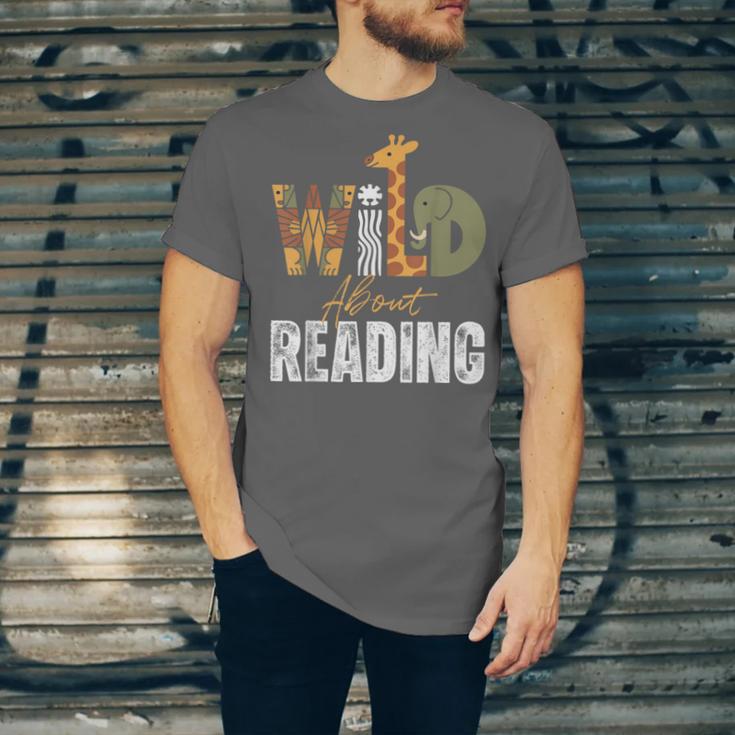 Wild About Reading Books Animal Theme Bookworm Library Day Unisex Jersey T-Shirt Wild About Reading Books Animal Theme Bookworm Library Day Unisex Jersey T-Shirt