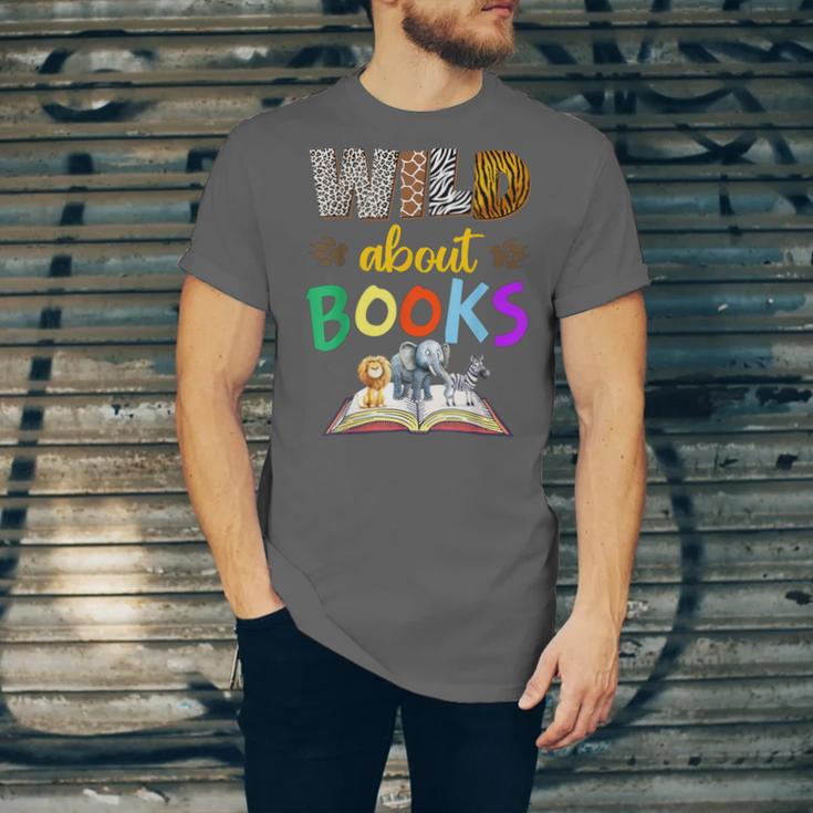 Wild About Reading Books Reader Bookworm Animals Book Lover Unisex Jersey T-Shirt