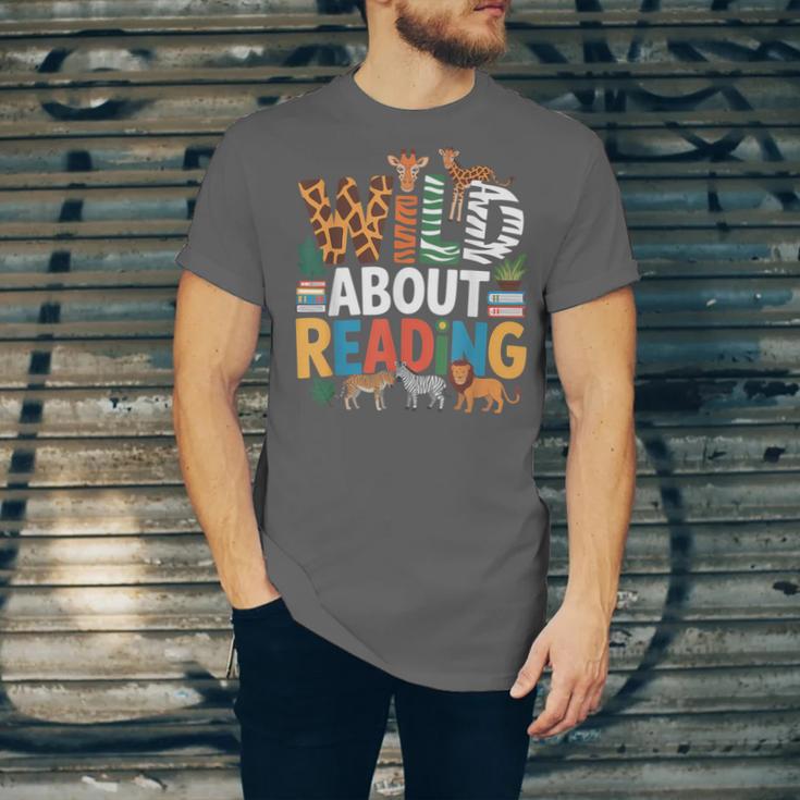 Wild About Reading Zoo Animals Books Reader Lover Unisex Jersey T-Shirt