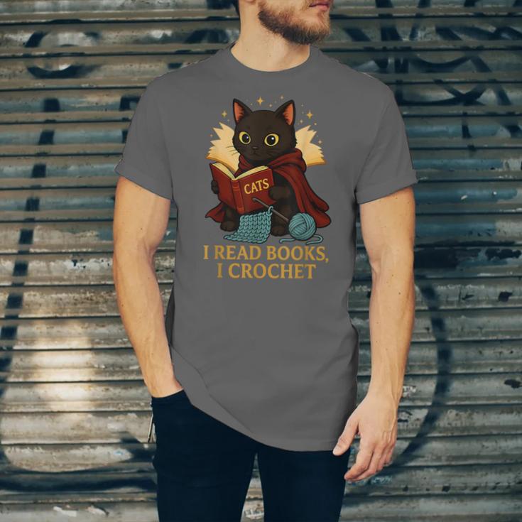 Wizard Cat Reading a Book While Crocheting Unisex Jersey T-Shirt