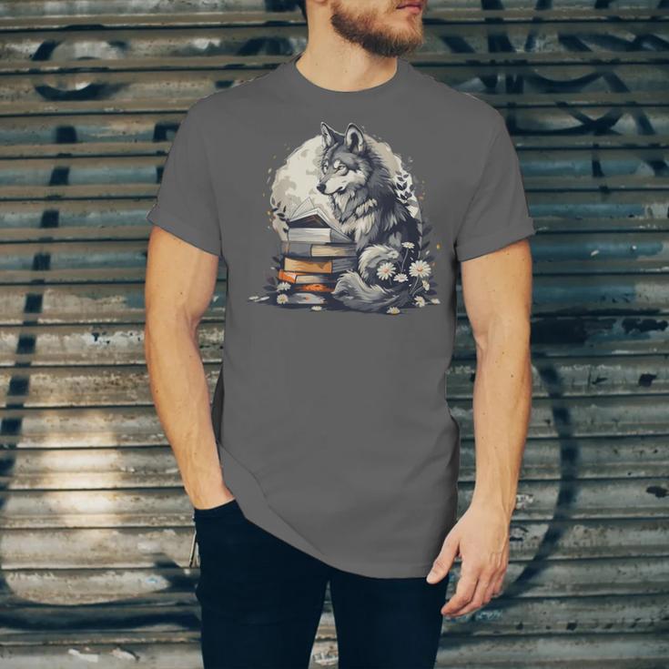 Wolf Reading Book Librarian Library Wolves Unisex Jersey T-Shirt