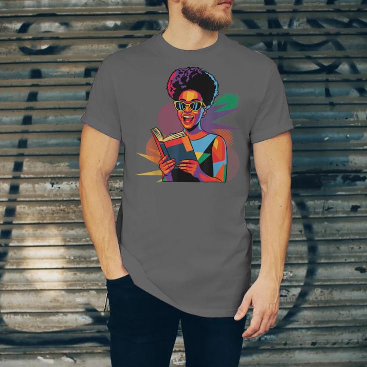 Woman Reading Book Lover Geometric Girl Afro History Unisex Jersey T-Shirt