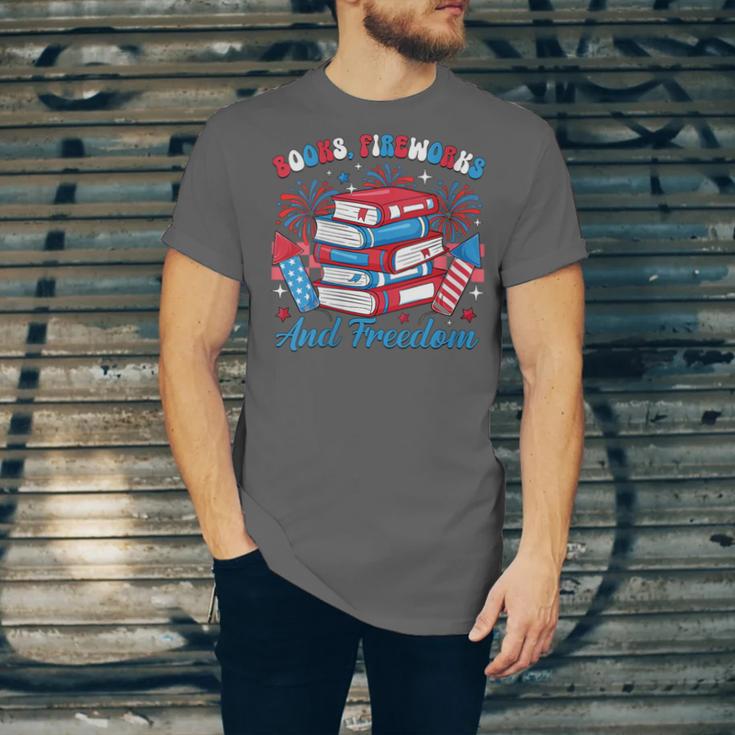 Women's Books Fireworks And Freedom Independence Day Book Lover Unisex Jersey T-Shirt Women's Books Fireworks And Freedom Independence Day Book Lover Unisex Jersey T-Shirt