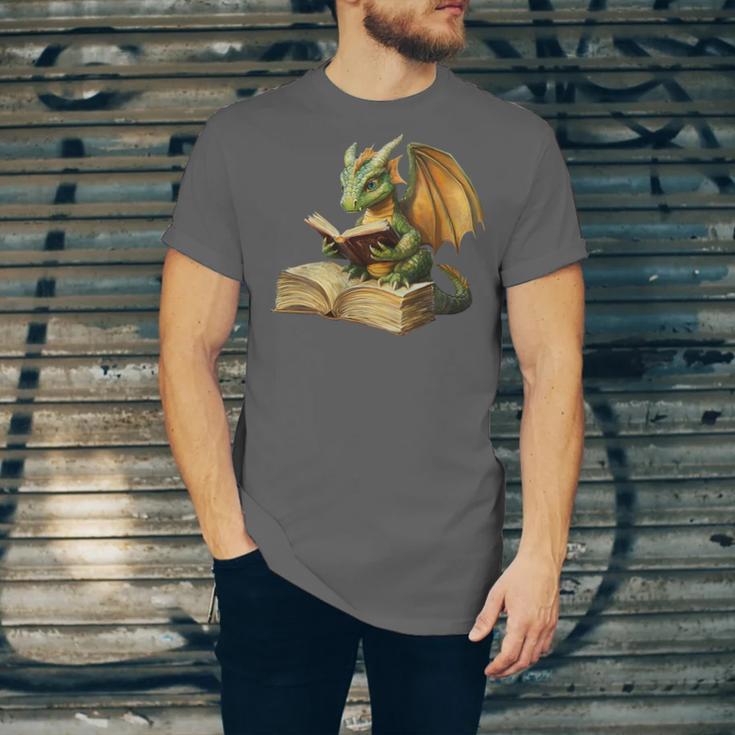 Women's Dragon Bookworm Reading Book Graphic Unisex Jersey T-Shirt