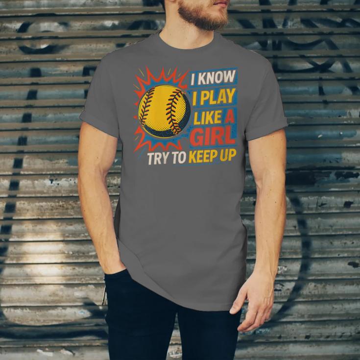 Women's Girls Softball Play Like A Girl Comic Book Pop Art Unisex Jersey T-Shirt