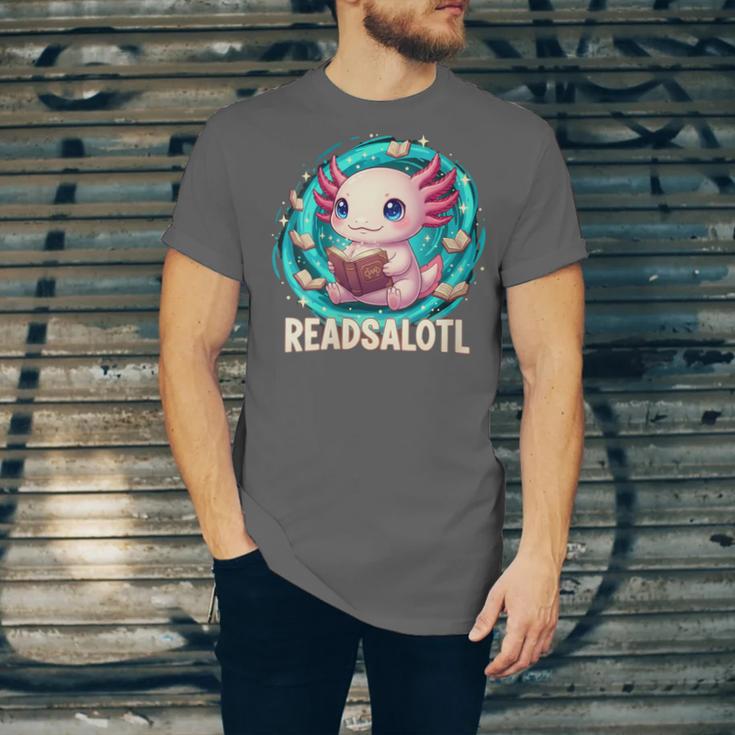 Women's Readsolotl Kawaii Axolotl Reading Book Lover Unisex Jersey T-Shirt