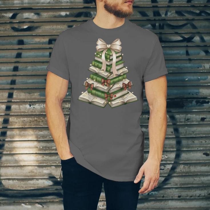 Xmas Tree Books Merry Christmas Coquette Bow Teacher Holiday Unisex Jersey T-Shirt