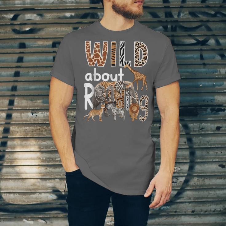 Zoo Animals Wild About Reading Books Reader Lover Librarian Unisex Jersey T-Shirt