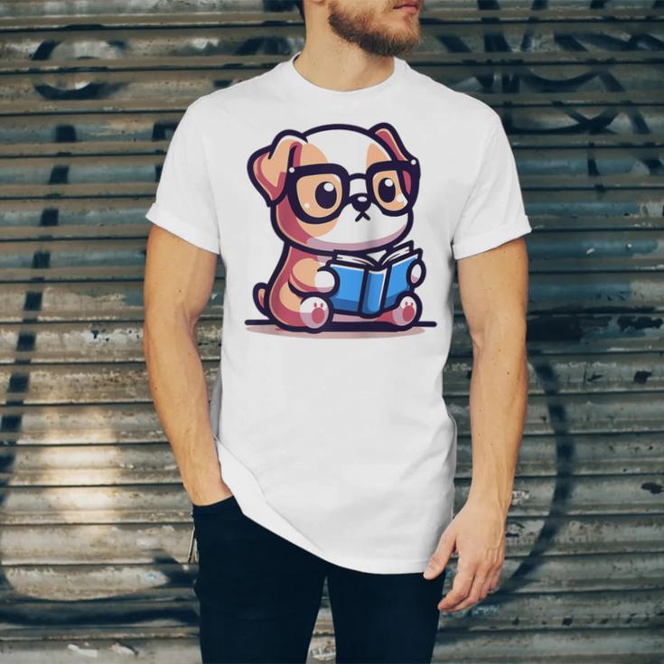 Adorable Book Lover Bulldog With Reading Glasses Cute Raglan Baseball Tee Unisex Jersey T-Shirt