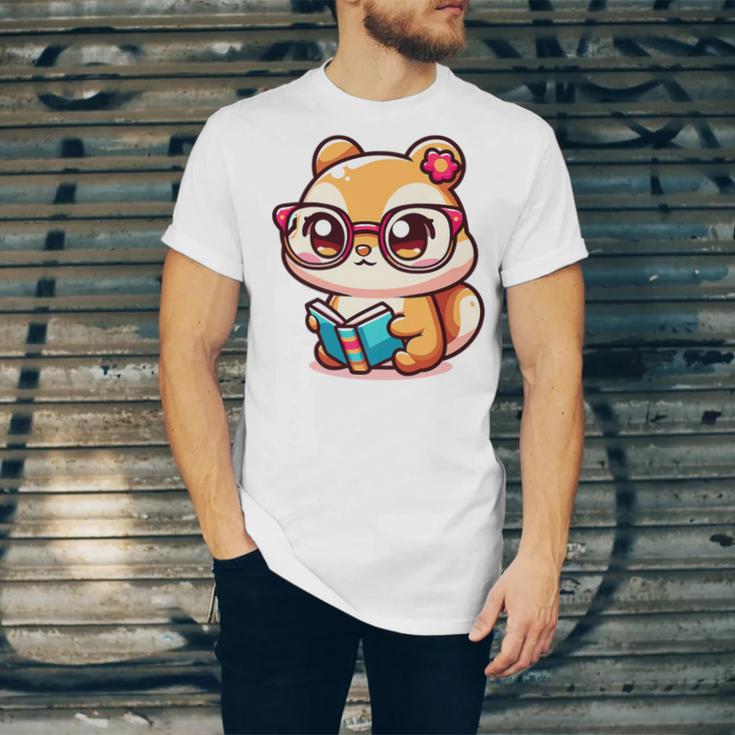 Adorable Book Lover Chipmunk With Reading Glasses Cute Premium Unisex Jersey T-Shirt