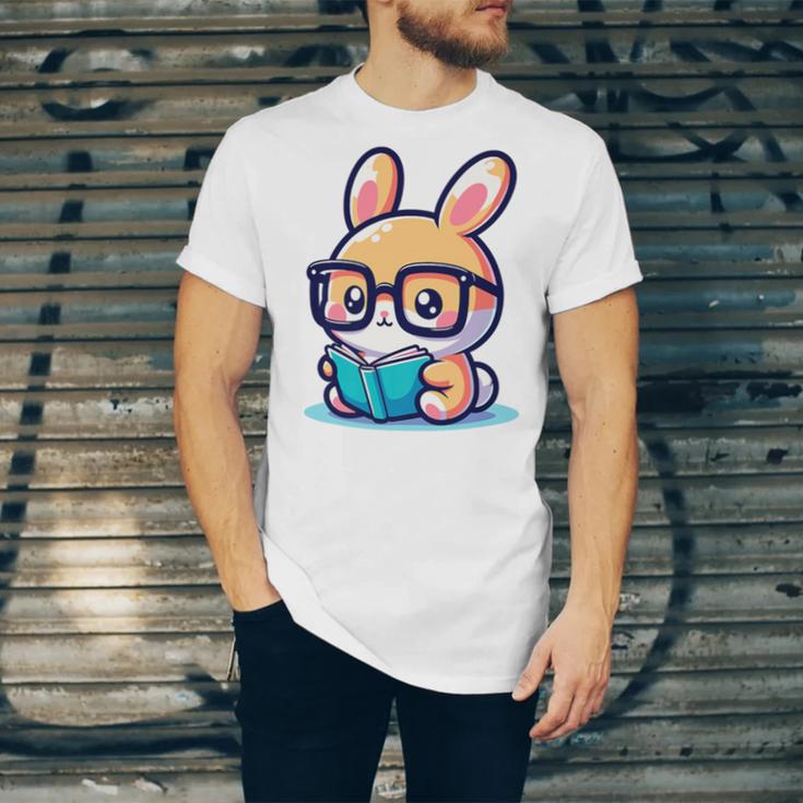 Adorable Book Lover Rabbit With Reading Glasses Cute Premium Unisex Jersey T-Shirt