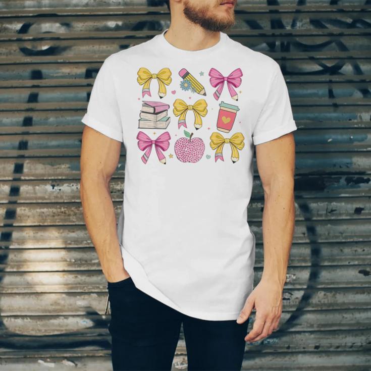 Apple Coquette Bow Books First Day Of School Back To School Unisex Jersey T-Shirt