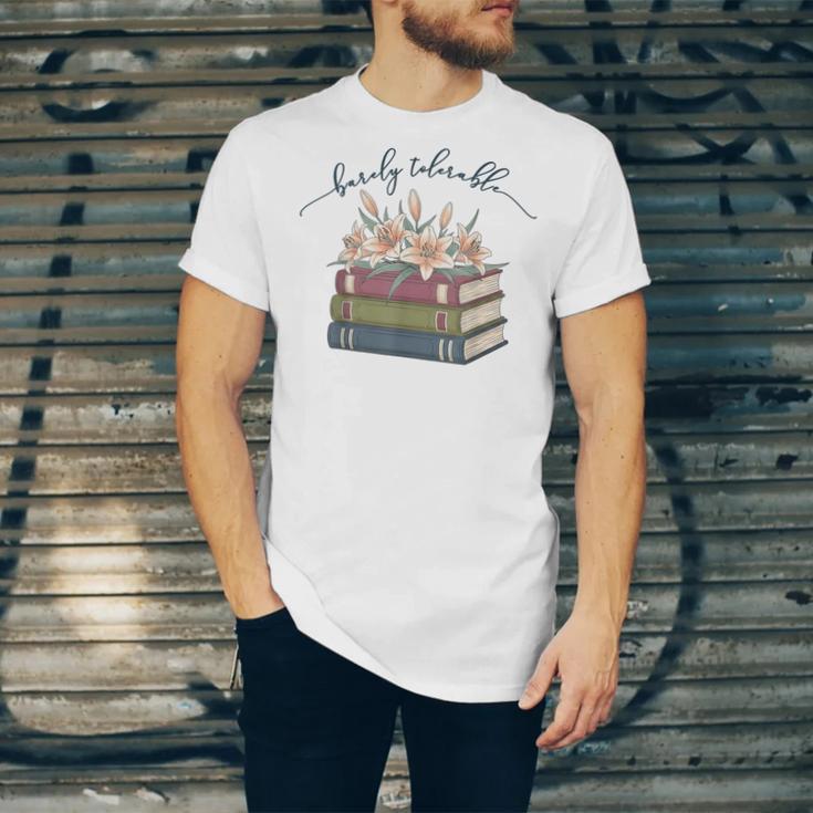 Barely Tolerable Book Lover Floral Quote Pride And Prejudice Unisex Jersey T-Shirt