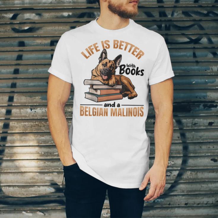 Belgian Malinois Dog Breed Life Is Better With Books And a Men Women Kids Unisex Jersey T-Shirt