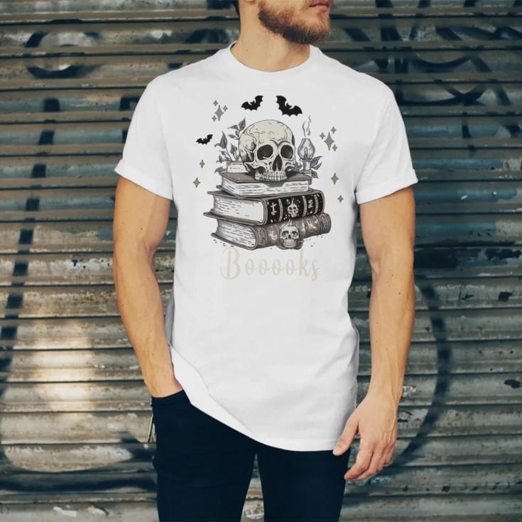 Boo Skeleton Skull Books Halloween Women School Teacher Kid Premium Unisex Jersey T-Shirt