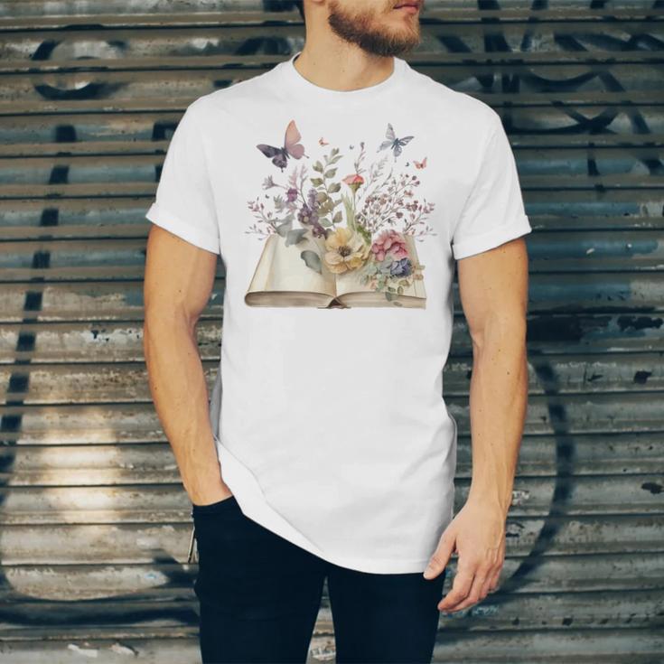 Book Flowers And Butterfly Beautiful Reading Reader Graphic Unisex Jersey T-Shirt