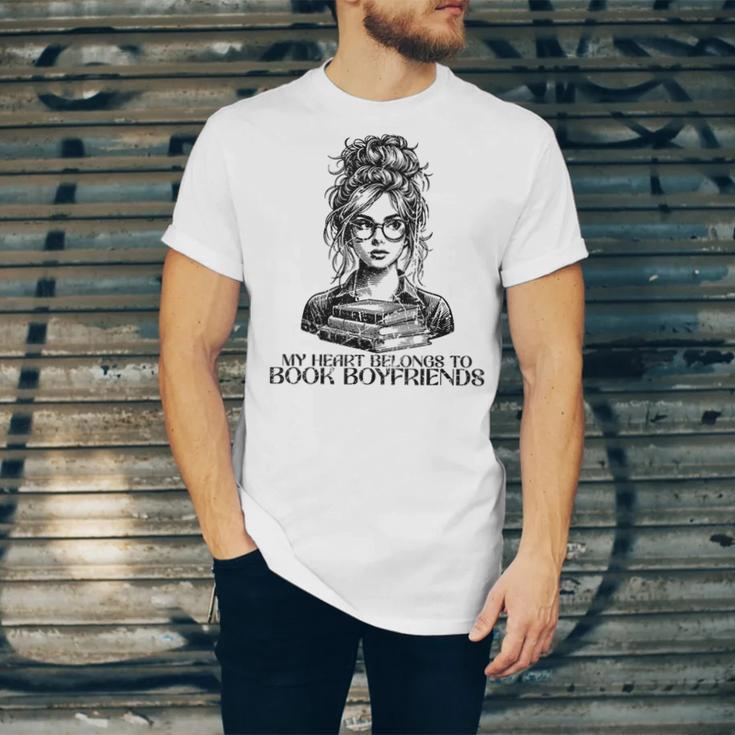 Book Lover Bent Over a Book Unisex Jersey T-Shirt