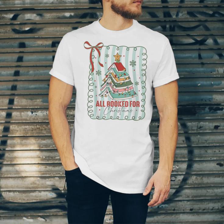 All Booked For Christmas Book Xmas Tree Coquette Bow Lights Unisex Jersey T-Shirt