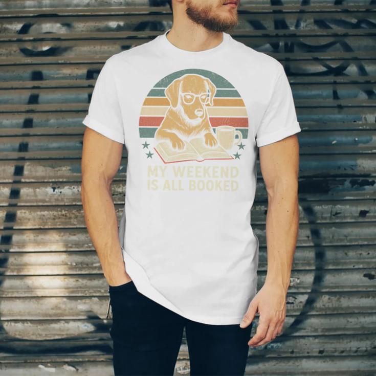 My Weekend Is All Booked Vintage Dog Reading Book Lovers Unisex Jersey T-Shirt