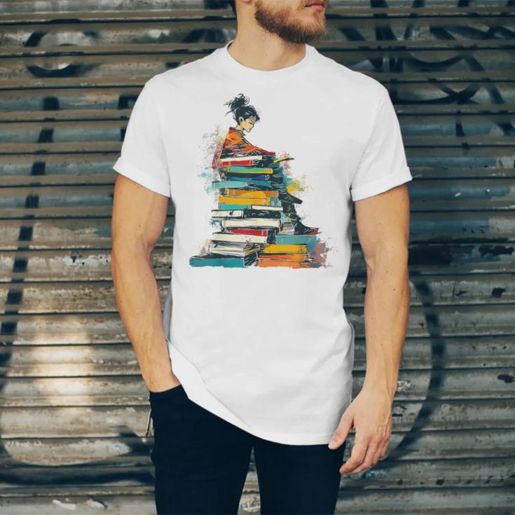 Books Abstract Artist Women Art Painting Books Unisex Jersey T-Shirt Books Abstract Artist Women Art Painting Books Unisex Jersey T-Shirt