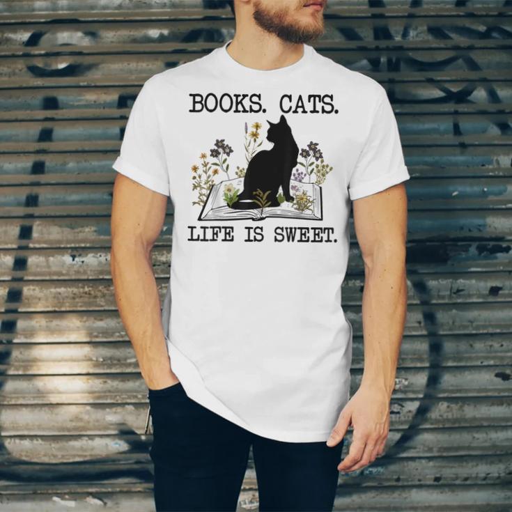 Books Cats Life Is Sweet Cat Book Lover Men Women Teen Unisex Jersey T-Shirt