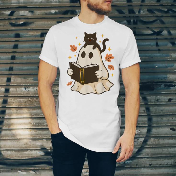 Books Ghost Reading Book Halloween Library Cat Fall Unisex Jersey T-Shirt