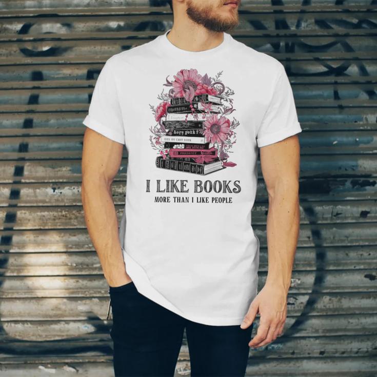 I Like Books More Than I Like People Reader Teacher Bookworm Unisex Jersey T-Shirt
