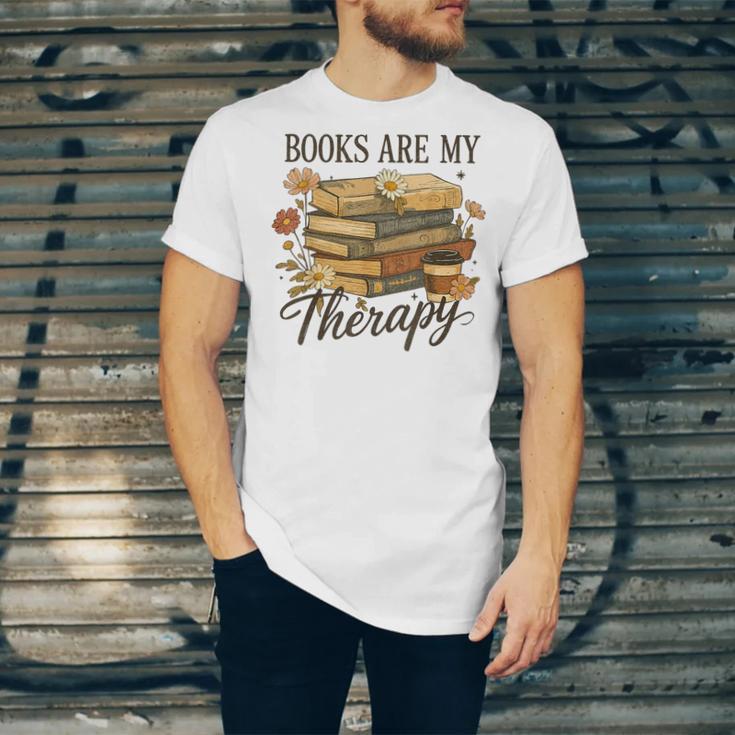 Books Are My Therapy Vintage Book Lover Daisy Art Unisex Jersey T-Shirt