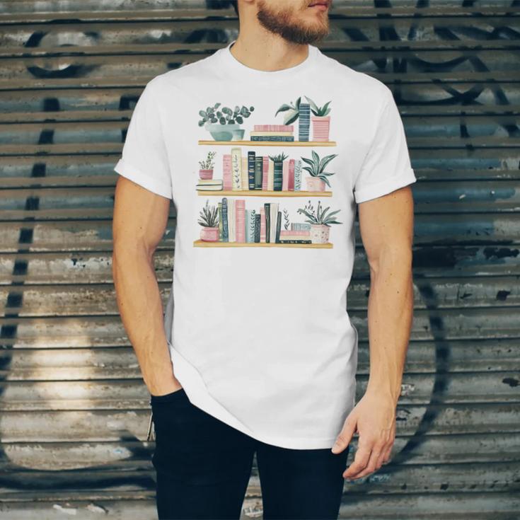 Bookshelves With Books & Plants Premium Unisex Jersey T-Shirt