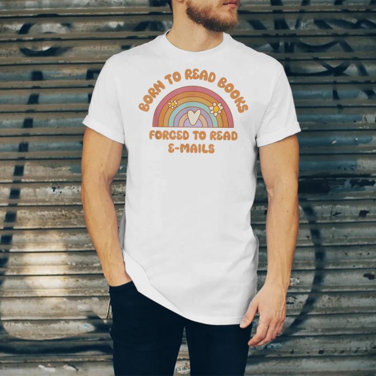 Born To Read Books Forced To Emails Vintage Retro Rainbow Unisex Jersey T-Shirt Born To Read Books Forced To Emails Vintage Retro Rainbow Unisex Jersey T-Shirt