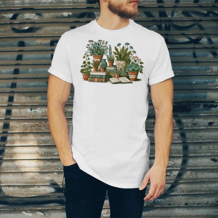 Botanical Garden Plants With Books Unisex Jersey T-Shirt Botanical Garden Plants With Books Unisex Jersey T-Shirt