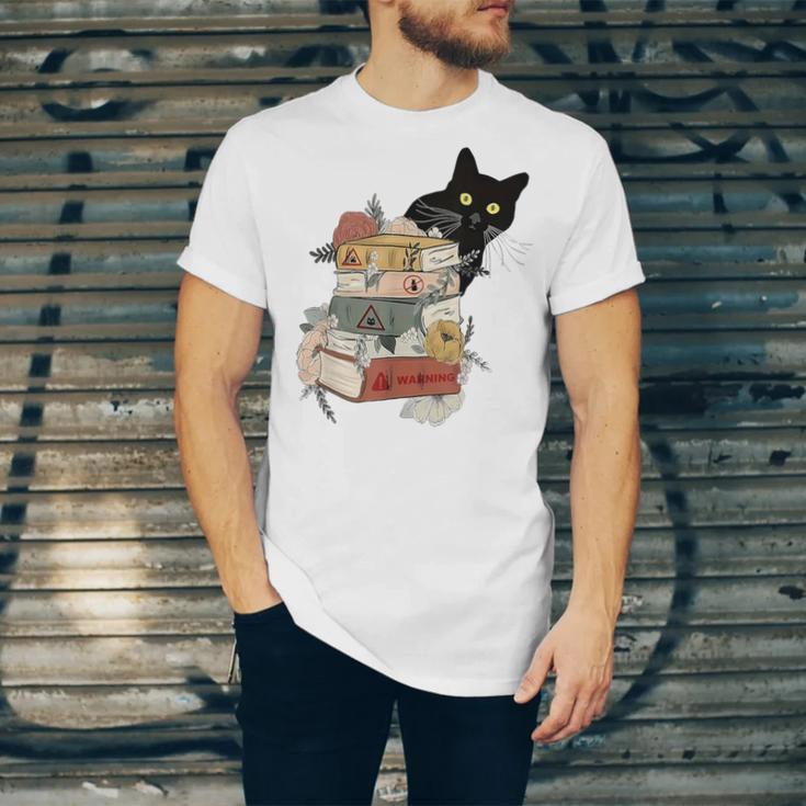 Cat And Books Flowers Reading Club Cat Lover Bookworm Unisex Jersey T-Shirt