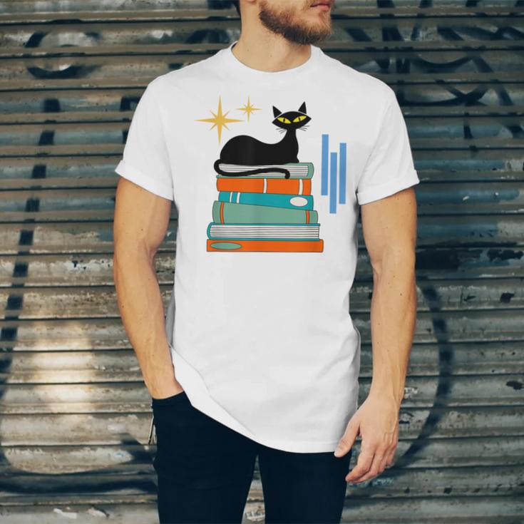 Cat And Books Retro Midcentury Mid Century Aesthetic Unisex Jersey T-Shirt Cat And Books Retro Midcentury Mid Century Aesthetic Unisex Jersey T-Shirt