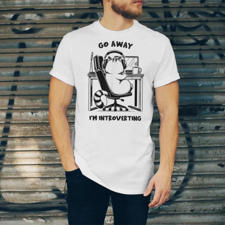 Cat With Coffee On Computer Go Away I'm Introverting Unisex Jersey T-Shirt Cat With Coffee On Computer Go Away I'm Introverting Unisex Jersey T-Shirt